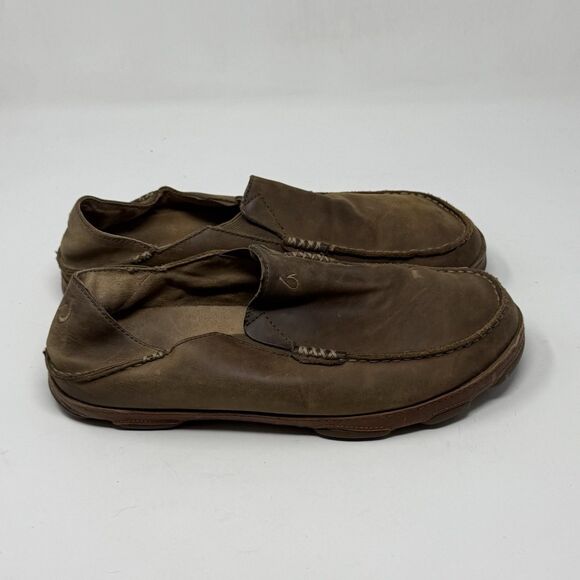 OluKai Moloa Shoes Mens 10 Brown Leather Slip On Moc Toe Casual Loafers main image 15